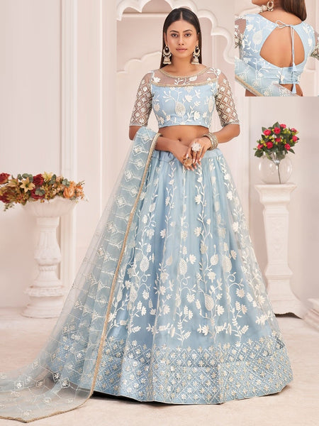  Lehenga Choli - Blue Butterfly Net Embroidery