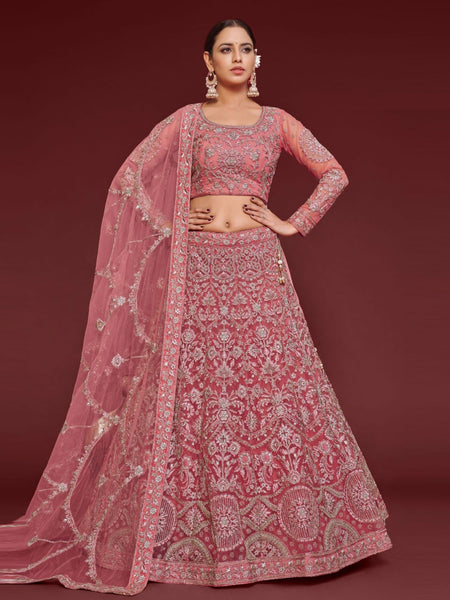 Red Lehenga Choli - Fantasy Rose Zari Sequins Embroidered Flowy Premium Festive Wear