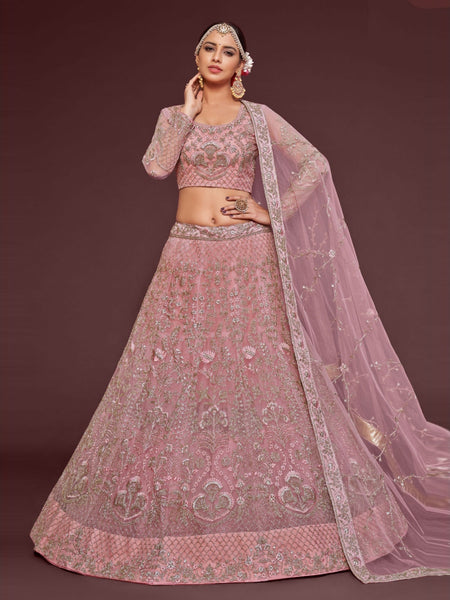  Lehenga Choli - Pink Soft Net Embroidery