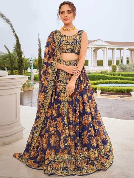 Plus-Sizes Lehenga Choli - Faux Georgette Embroidery