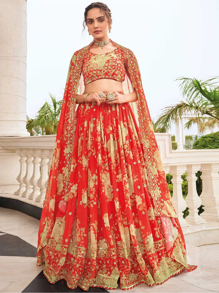 Plus-Sizes Lehenga Choli - Faux Georgette Embroidery