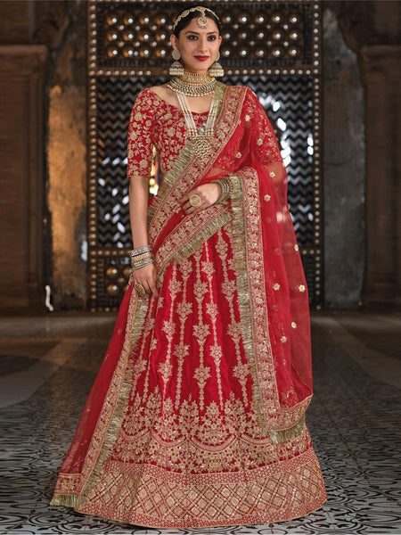 Plus-Sizes Lehenga Choli - Velvet & Net Embroidery