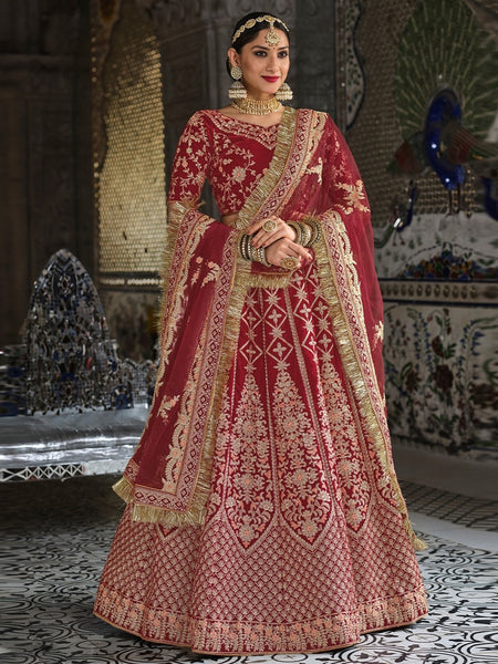 Plus-Sizes Lehenga Choli - Velvet & Net Embroidery
