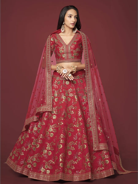 Plus-Sizes Lehenga Choli - Art Silk & Net Embroidery