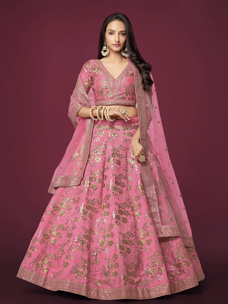 Plus-Sizes Lehenga Choli - Art Silk & Net Embroidery