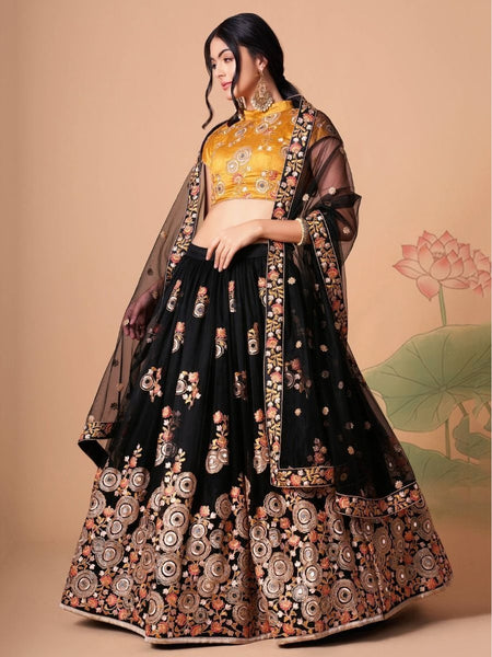  Lehenga Choli - Black Art Silk Embroidery