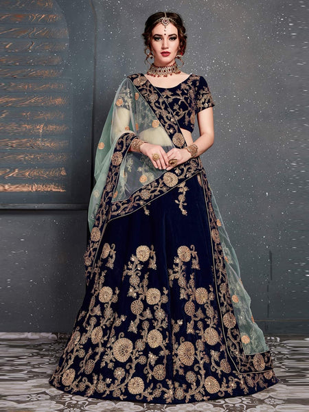 Plus-Sizes Lehenga Choli - Velvet & Net Embroidery