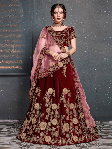 Plus-Sizes Lehenga Choli - Velvet & Net Embroidery
