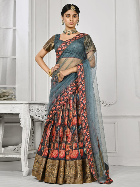 Plus-Sizes Lehenga Choli - Floral Pure silk