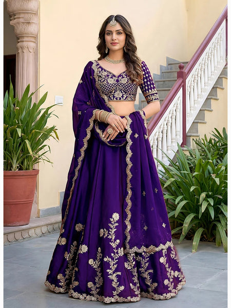 Wedding Lehenga Choli - Purple Rangoli Silk Zari Dori & Sequins Embroidered