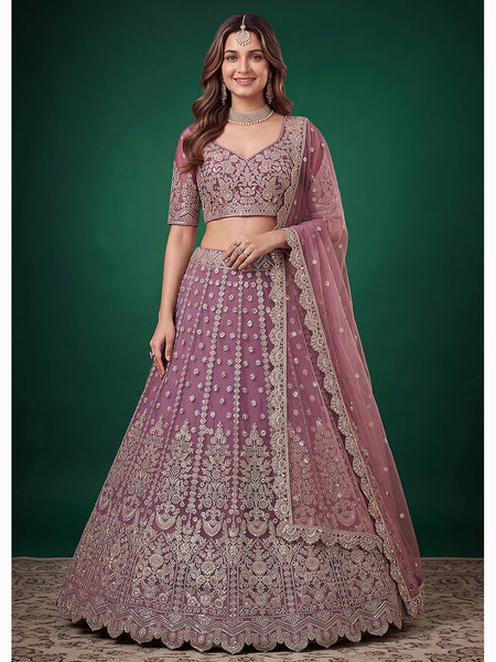 Net Lehenga Choli - Dusty Purple Soft Net Zari Dori & Sequin