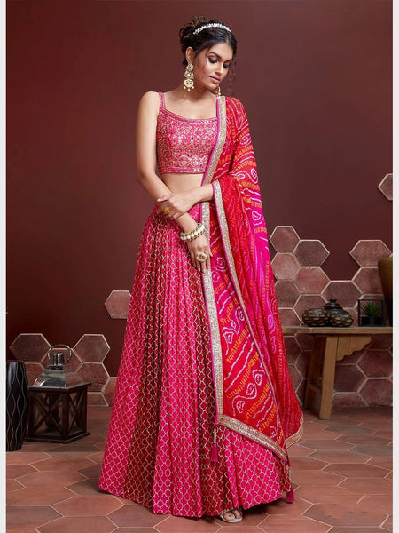  Lehenga Choli - Pink Art Silk & Net Embroidery