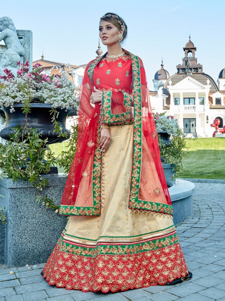 Party Lehenga Choli - Red & Gold Bridal Lehenga Choli with Embroidered Dupatta
