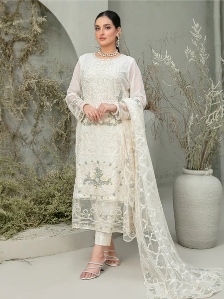 Pakistani Salwar Kameez - Tulin Embroidered Chiffon