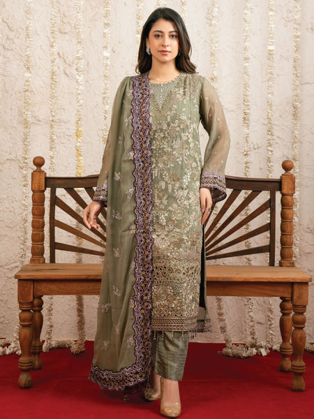  Pakistani Dress - Sage Green Chiffon Heavy Embroidered Luxury
