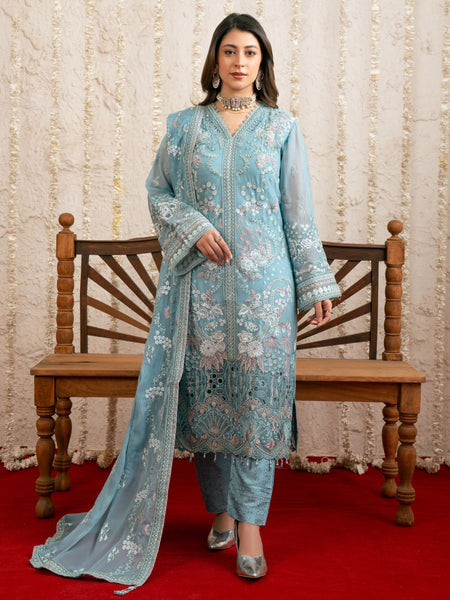  Pakistani Dress - Ice Blue Chiffon Heavy Embroidered Premium Wedding