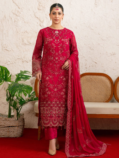  Pakistani Dress - Deep Fuchsia Chiffon Heavy Embroidered