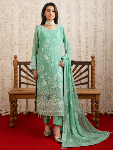  Salwar Kameez - Mint Green Chiffon Finely Embroidered Elegant