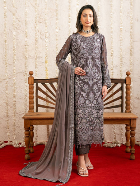  Salwar Kameez - Taupe Brown Chiffon Heavy Embroidered