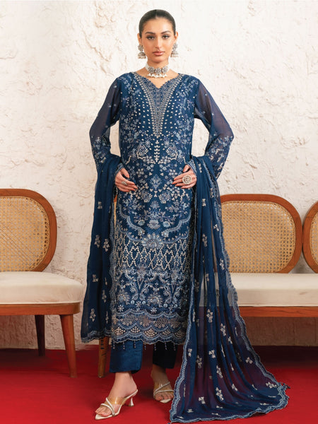  Salwar Kameez - Navy Blue Chiffon Heavy Embroidered