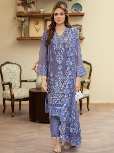  Salwar Kameez - Lavender Chiffon Intricate Threadwork Premium