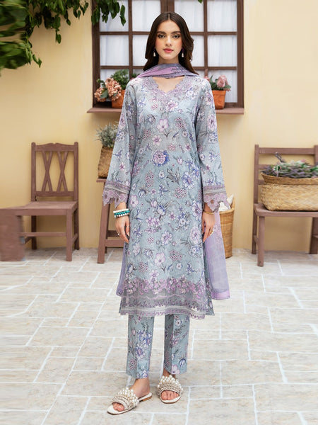 Blue Salwar Kameez - Lawn Silk Embroidery