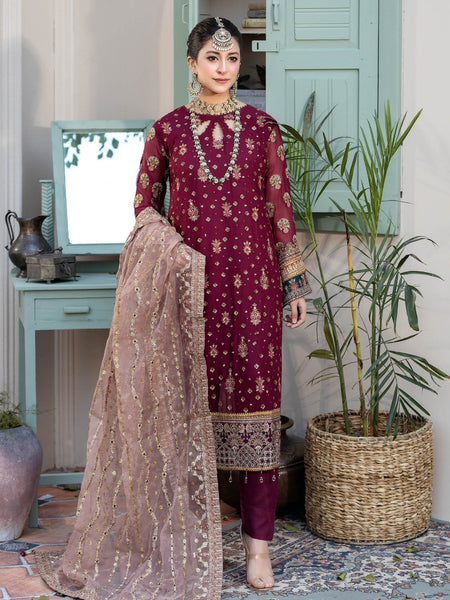 Pakistani Salwar Kameez - Embroidered Chiffon Organza