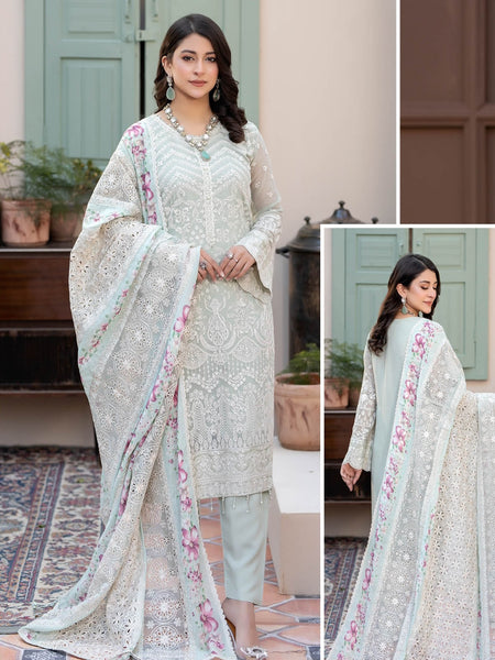 Pakistani Salwar Kameez - Embroidered Chiffon Organza