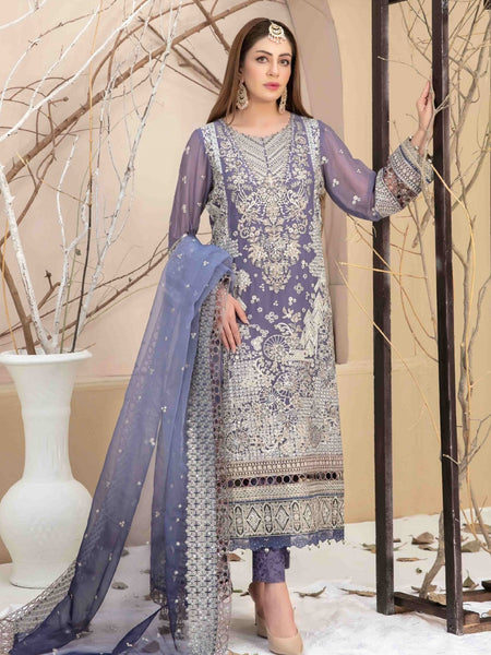 Pakistani Salwar Kameez - Embroidered Chiffon Jacquard