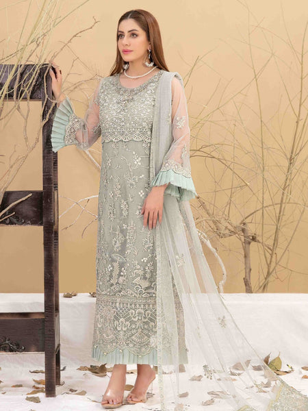 Pakistani Salwar Kameez - Embroidered NetJacquard