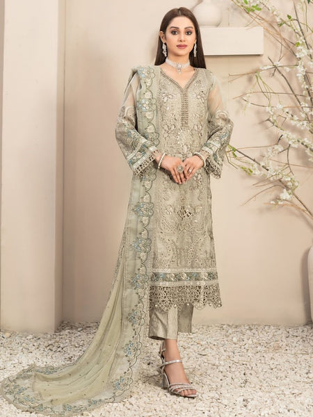 Pakistani Salwar Kameez - Embroidered Organza Jacquard