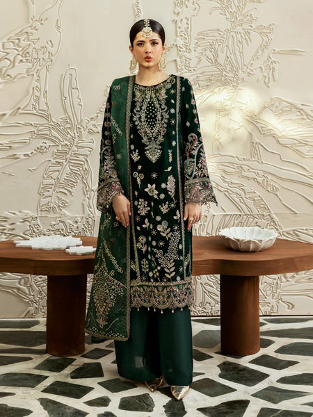 Pakistani Salwar Kameez - Embroidered Velvet Sequence