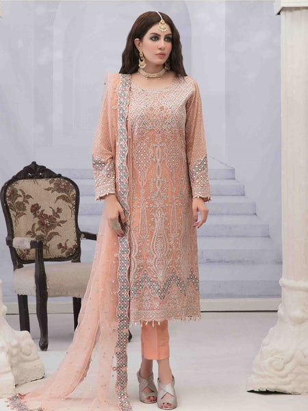 Pakistani Salwar Kameez - Embroidered Crinkle Chiffon