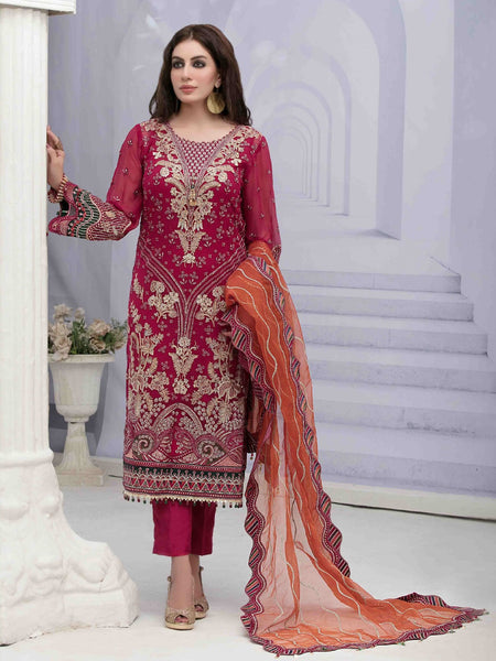 Pakistani Salwar Kameez - Embroidered Crinkle Chiffon