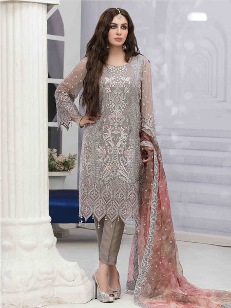 Pakistani Salwar Kameez - Embroidered Crinkle Chiffon