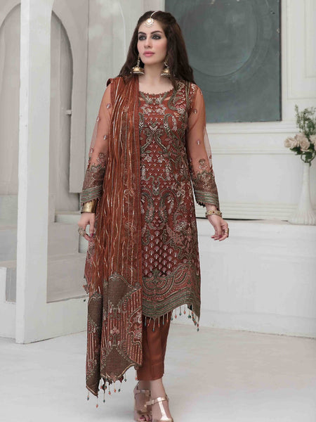 Pakistani Salwar Kameez - Embroidered Crinkle Chiffon