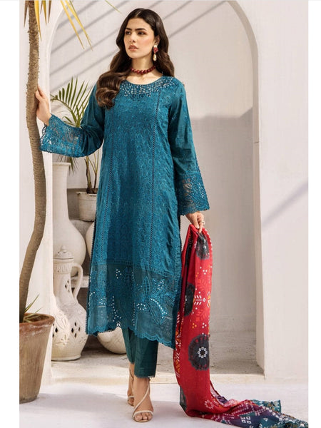 Pakistani Salwar Kameez - Lawn Schiffli Embroidery