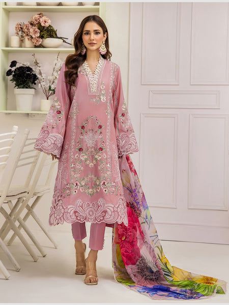 Pakistani Salwar Kameez - Embroidered Lawn & Chiffon
