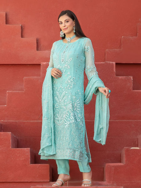 Pakistani Salwar Kameez - Fancy Embroidered Chiffon