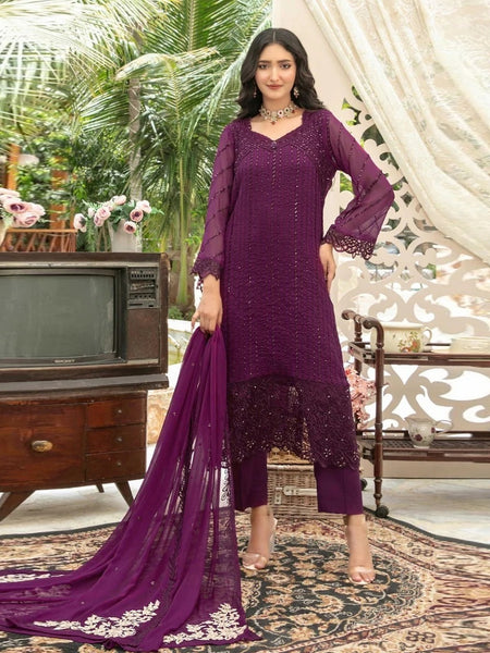 Plus-Sizes Pakistani Dress - Fancy Chiffon Embroidery