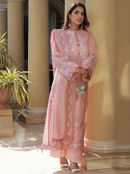 Palazzo Pakistani Dress - Blush Pink Lawn Chikankari Straight Cut Premium Festive Wear