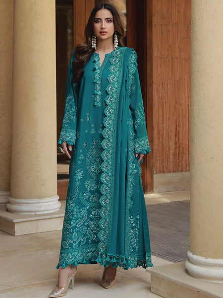 Palazzo Pakistani Dress - Teal Lawn Chikankari Straight Cut Luxury Traditional Wear