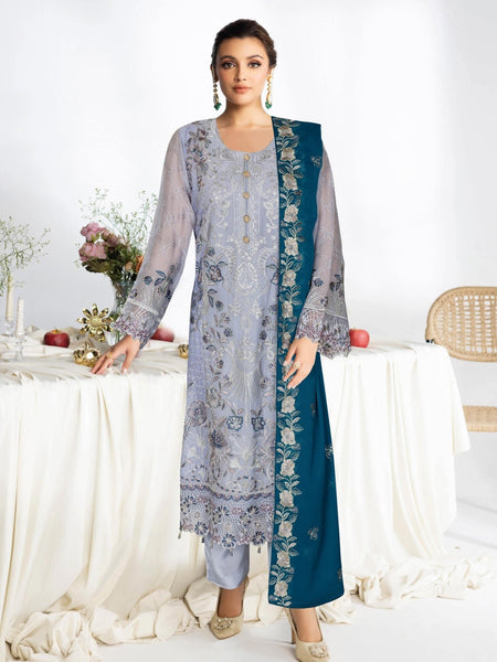 Chiffon Salwar Kameez - Lilac Chiffon Embroidered Straight Cut Elegant Festive Wear