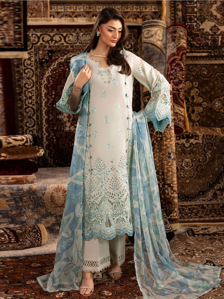 New Salwar Kameez - Ivory Lawn Schiffli Embroidered Luxe Designer