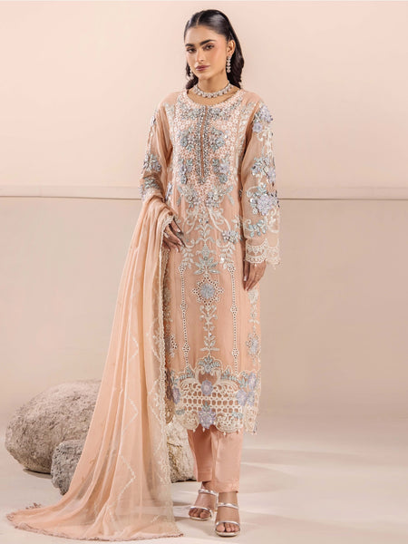 Plus-Sizes Salwar Kameez - Blush Peach Pure Chiffon Floral Embroidered