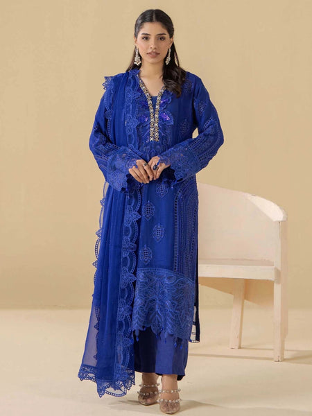 Party Salwar Kameez - Royal Blue Chiffon Floral Embroidered Premium