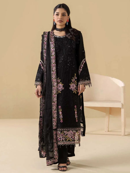 Party Salwar Kameez - Black Chiffon Floral Embroidered Party Wear