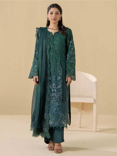 Party Salwar Kameez - Emerald Green Chiffon Sequins Embroidered Premium