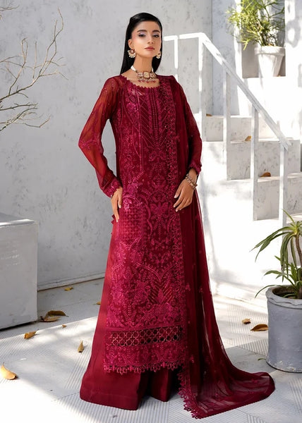 Pant Salwar Kameez - Magenta Chiffon Intricate Threadwork Luxe Party Wear