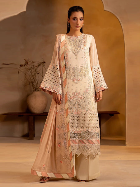 Pant Salwar Kameez - Peach Chiffon Intricate Embroidered Premium Wear